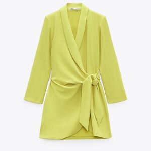 NWT. Zara Lime Green Pareo Mini Dress. Size XS.